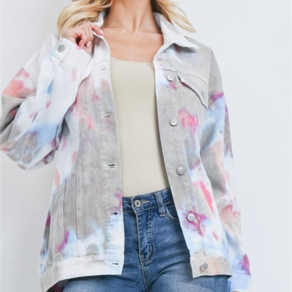 Boho Casual Tie Dye Denim JeanJacket - Picture 2 of 6